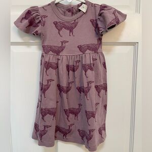 Kate Quinn Fit Flare Flutter Sleeve Purple Llama Alpaca Organic Cotton Dress 2T